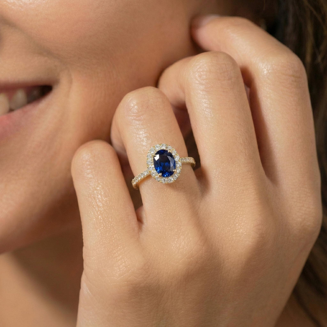 Sapphire Engagement Ring Perfect Travel Ring Proposal Jewelry Royal Blue Oval Cut Halo September Birthstone Promise Gift