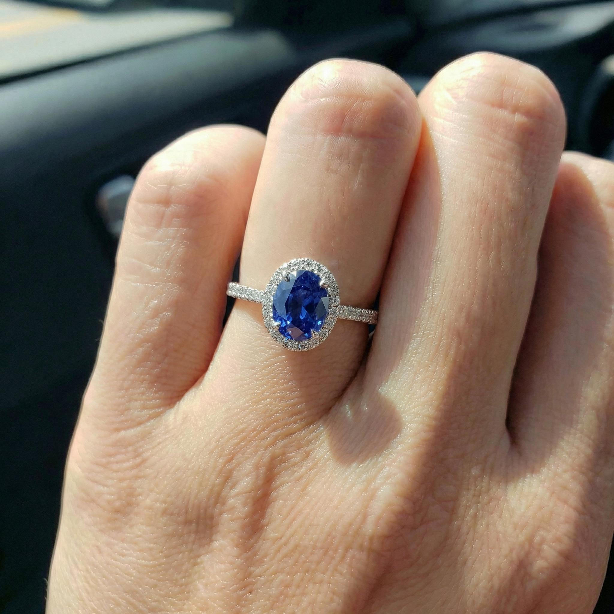 Sapphire Engagement Ring Perfect Travel Ring Proposal Jewelry Royal Blue Oval Cut Halo September Birthstone Promise Gift