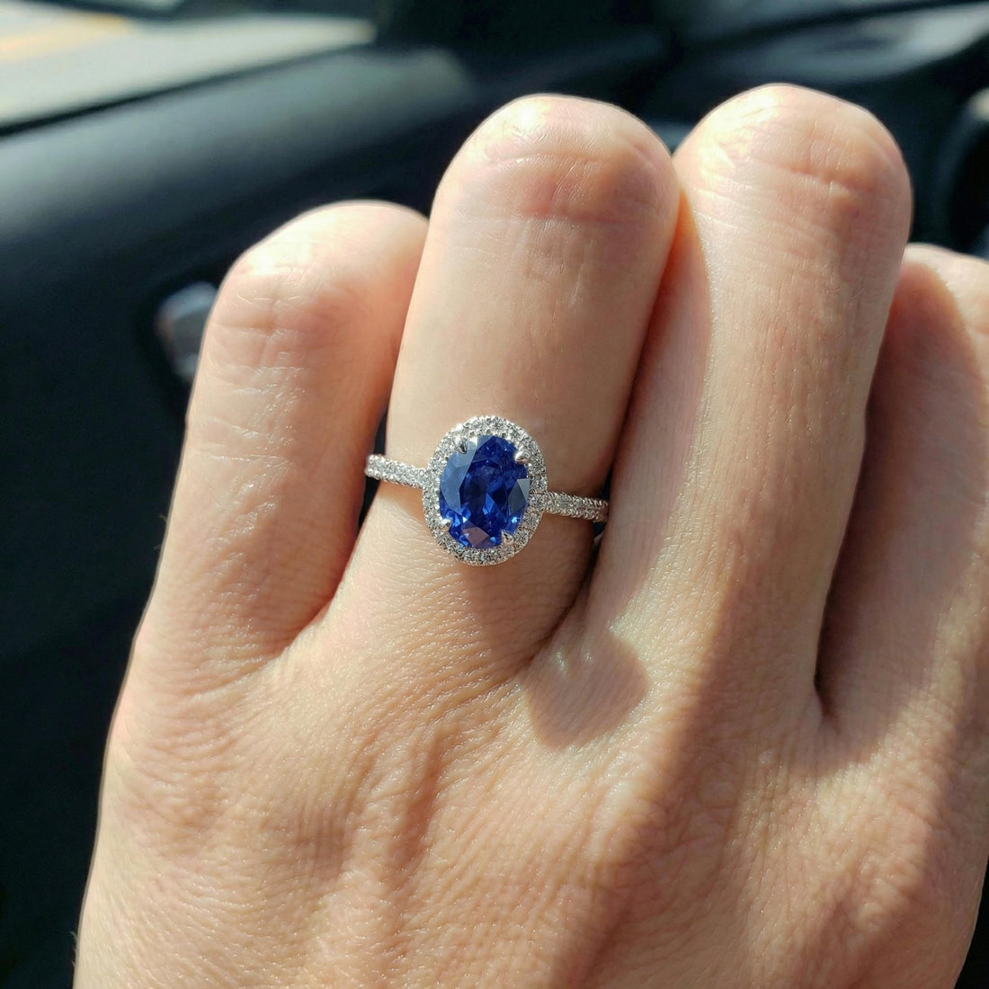 Sapphire Engagement Ring Perfect Travel Ring Proposal Jewelry Royal Blue Oval Cut Halo September Birthstone Promise Gift