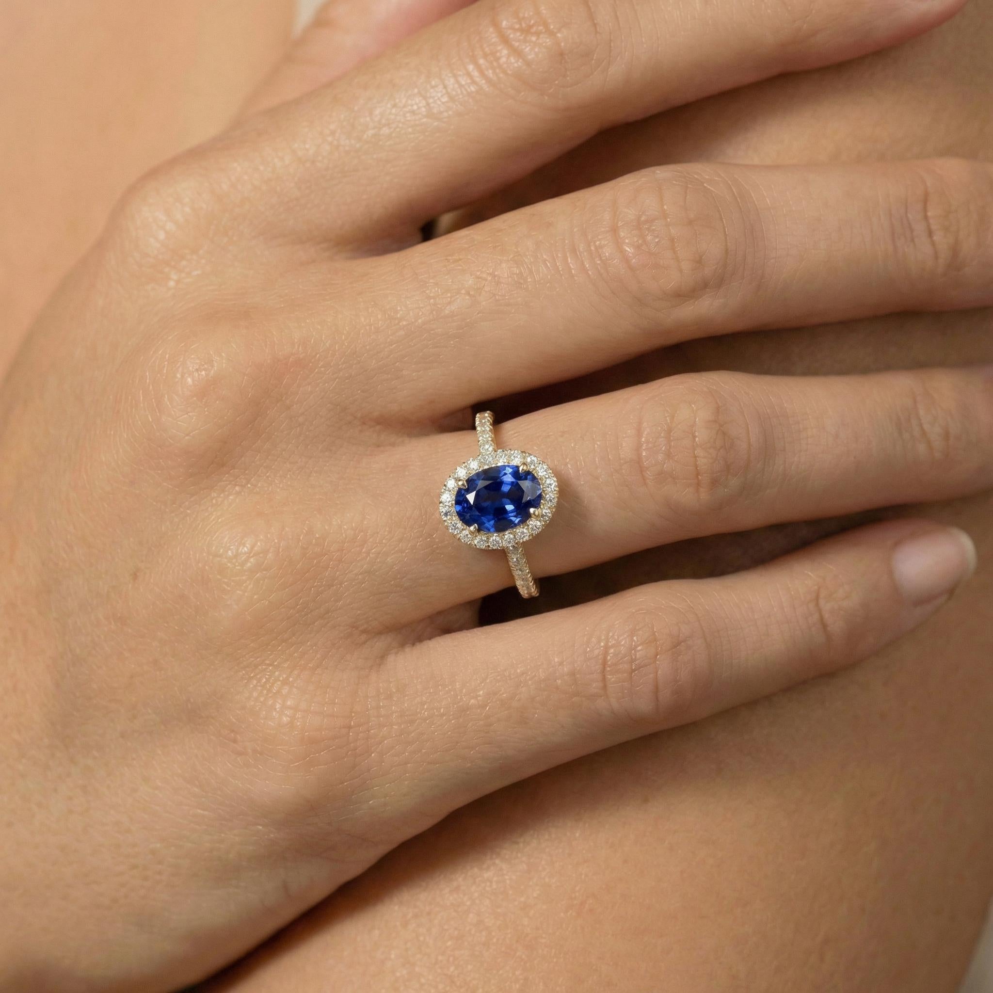 Sapphire Engagement Ring Perfect Travel Ring Proposal Jewelry Royal Blue Oval Cut Halo September Birthstone Promise Gift