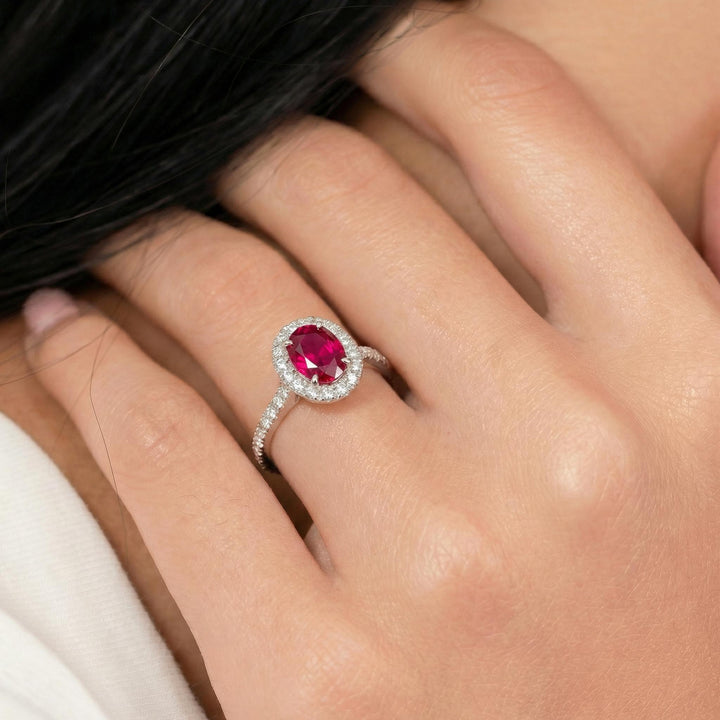 1.25CT Ruby Engagement Ring Travel Ring Oval Halo Pave Bridal Gift
