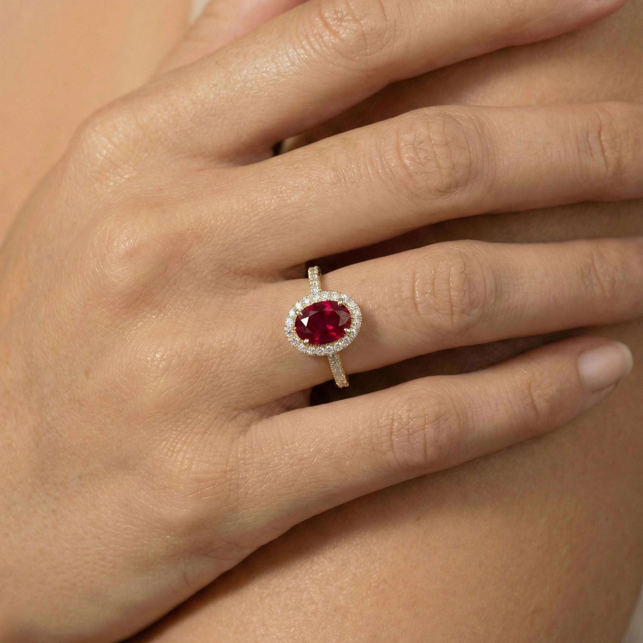 1.25CT Ruby Engagement Ring Travel Ring Oval Halo Pave Bridal Gift