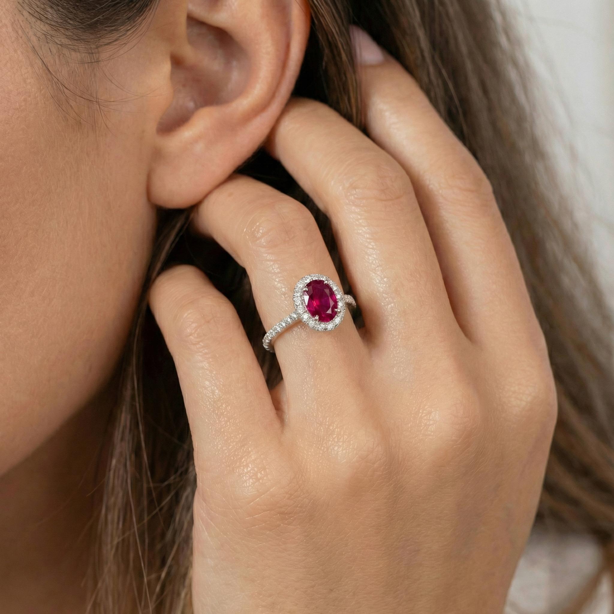 1.25CT Ruby Engagement Ring Travel Ring Oval Halo Pave Bridal Gift