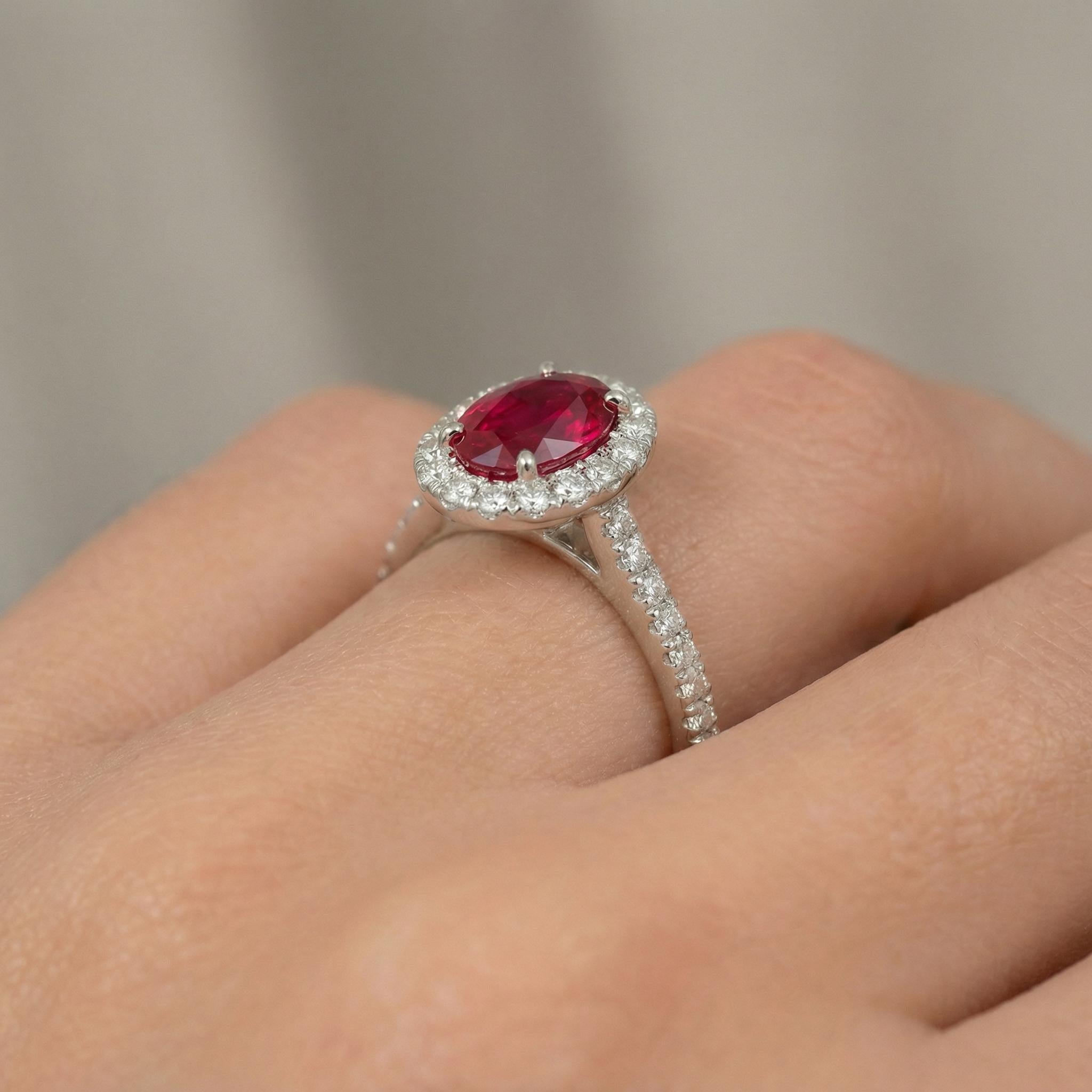 1.25CT Ruby Engagement Ring Travel Ring Oval Halo Pave Bridal Gift