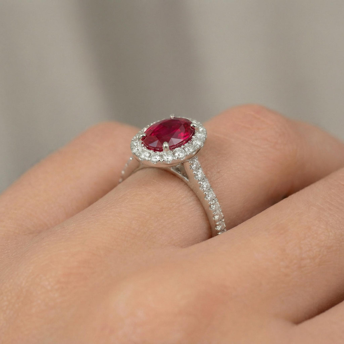 1.25CT Ruby Engagement Ring Travel Ring Oval Halo Pave Bridal Gift
