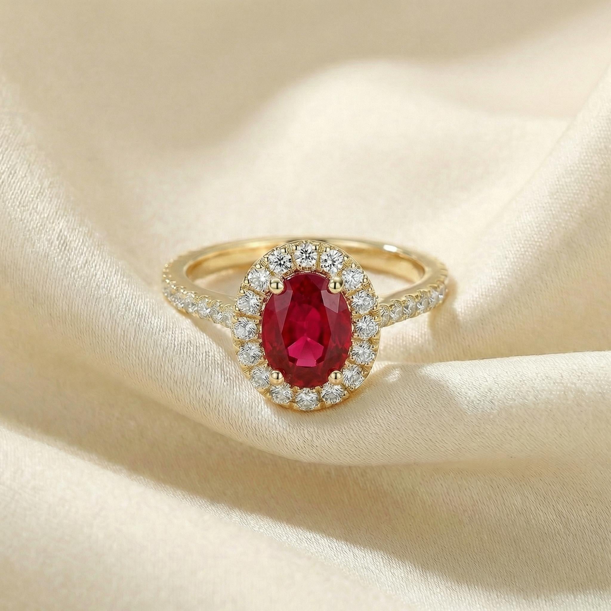 1.25CT Ruby Engagement Ring Travel Ring Oval Halo Pave Bridal Gift