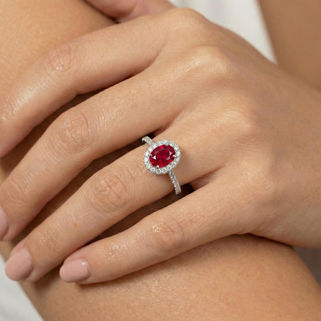 1.25CT Ruby Engagement Ring Travel Ring Oval Halo Pave Bridal Gift