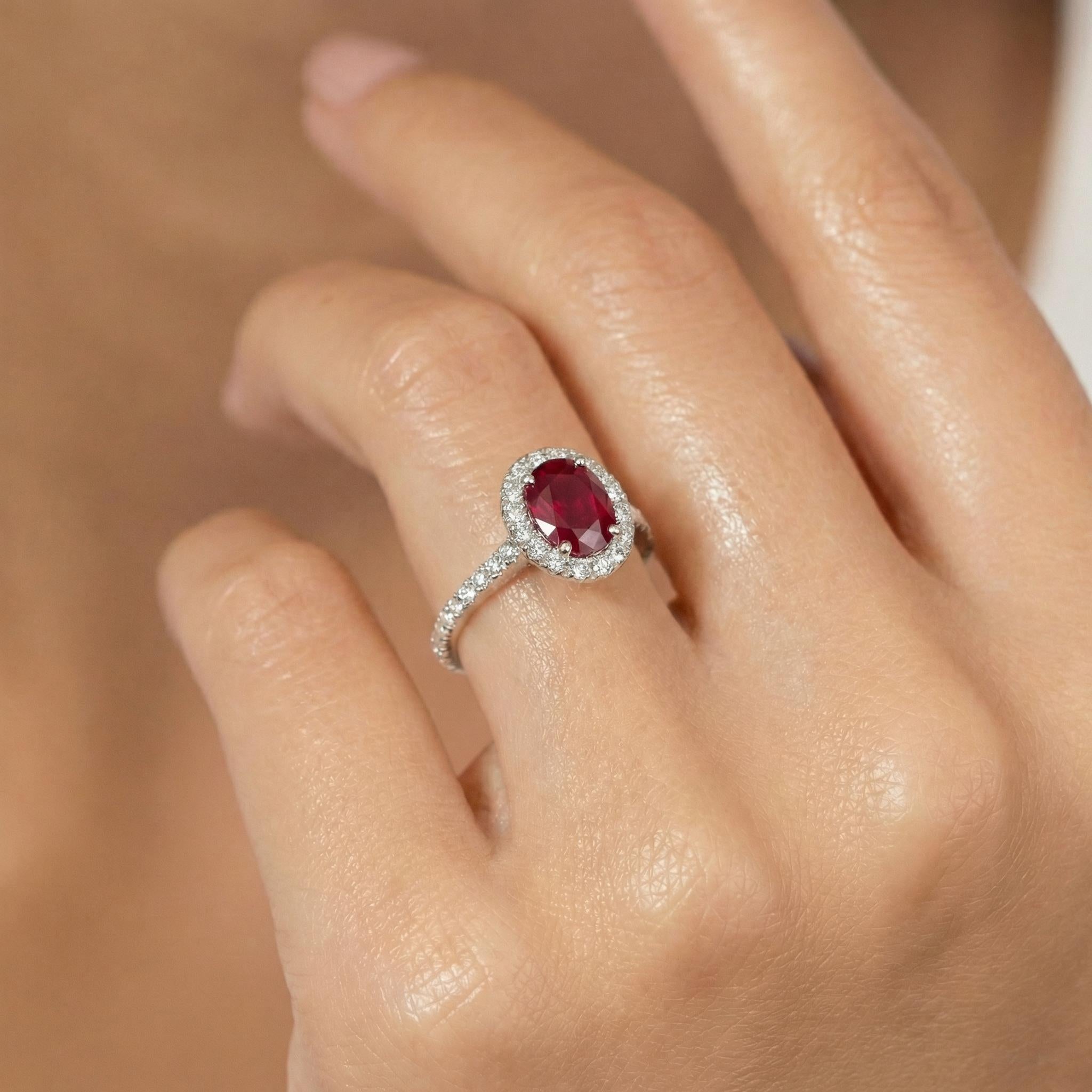1.25CT Ruby Engagement Ring Travel Ring Oval Halo Pave Bridal Gift