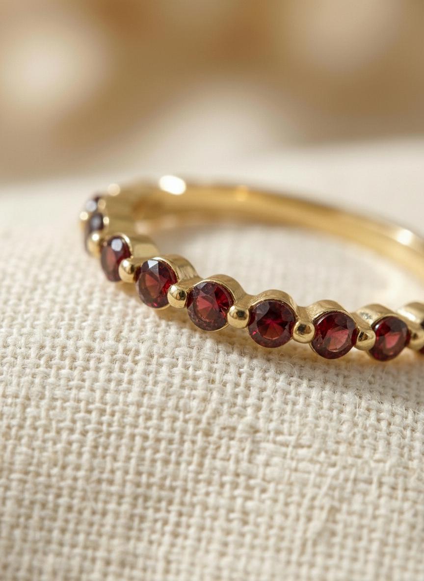 2.0 Mm Single Prong Garnet Ring, January Birthstone, Half Eternity Stackable Band, Garnet Wedding Band, Stacking Ring