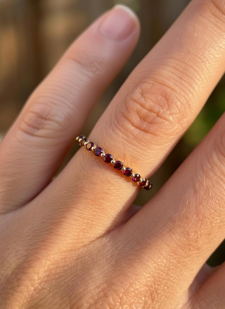 2.0 Mm Single Prong Garnet Ring, January Birthstone, Half Eternity Stackable Band, Garnet Wedding Band, Stacking Ring