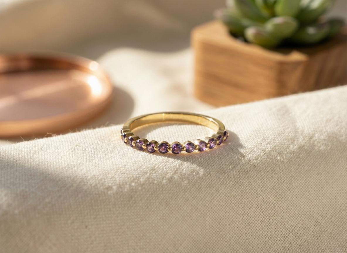 2.0 mm Single Prong Amethyst Ring, February Birthstone, Half Eternity Stackable Band, Amethyst Wedding Band, Stacking Ring