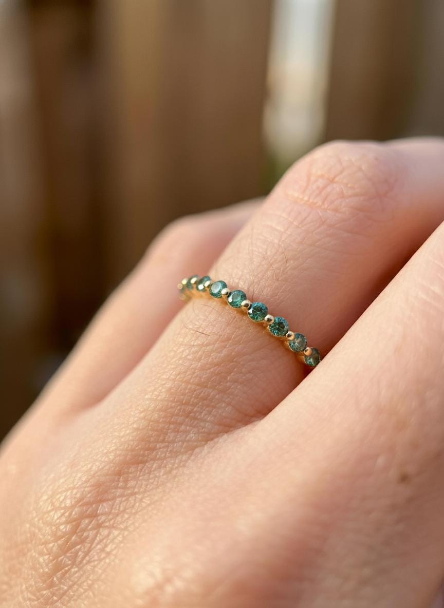 2.0 mm Single Prong Alexandrite Ring, June Birthstone, Half Eternity Stackable Band, Alexandrite Wedding Band, Stacking Ring