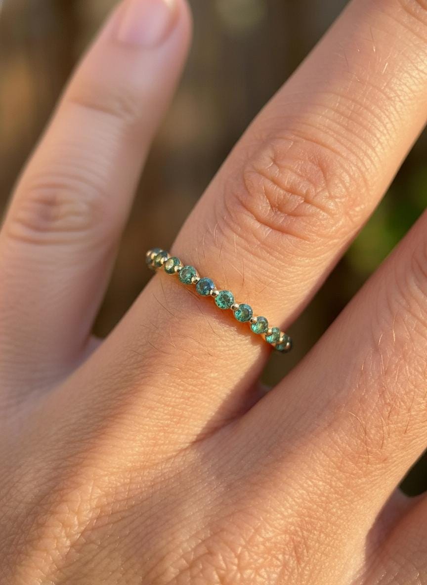 2.0 mm Single Prong Alexandrite Ring, June Birthstone, Half Eternity Stackable Band, Alexandrite Wedding Band, Stacking Ring