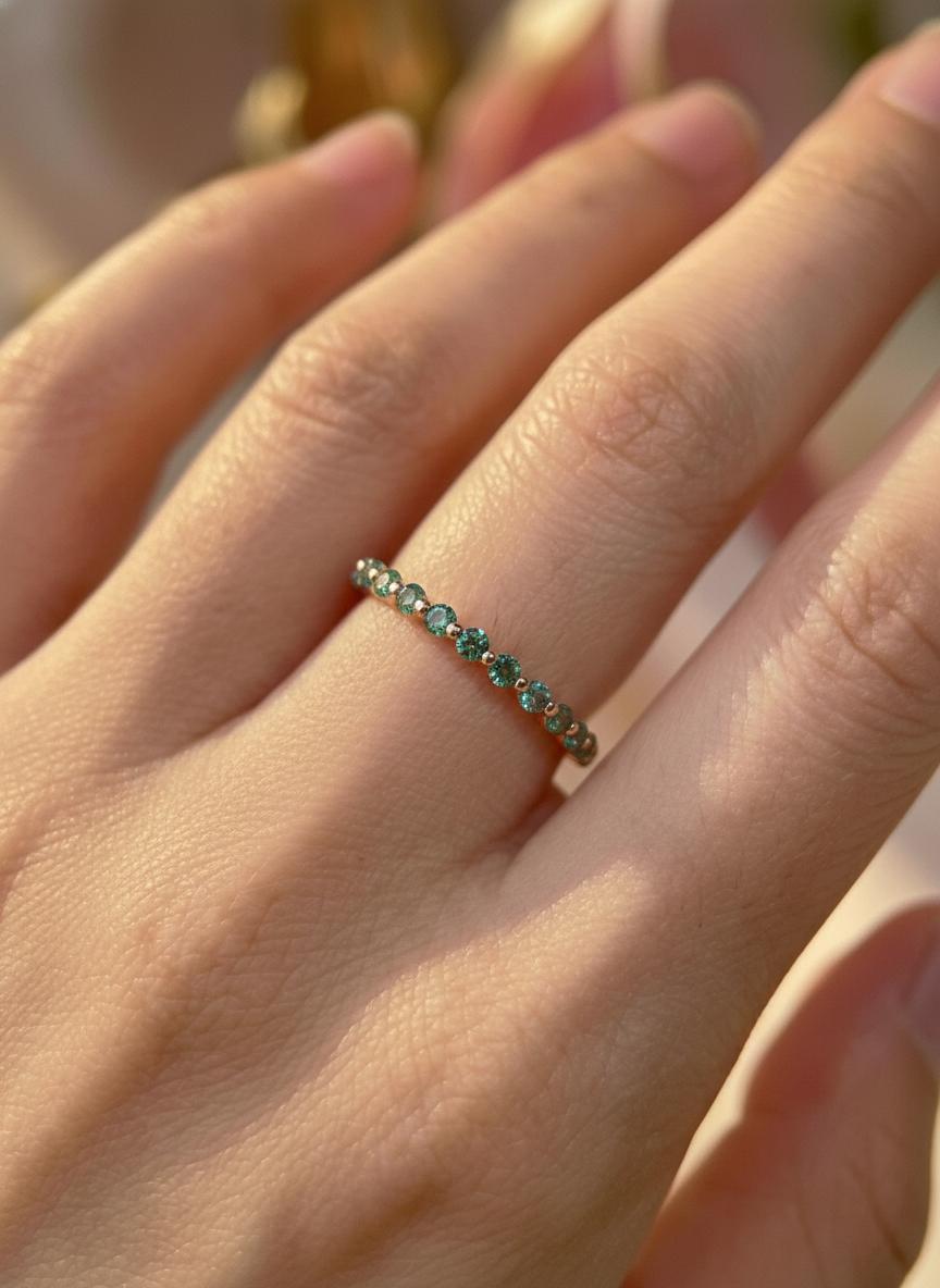 2.0 mm Single Prong Alexandrite Ring, June Birthstone, Half Eternity Stackable Band, Alexandrite Wedding Band, Stacking Ring
