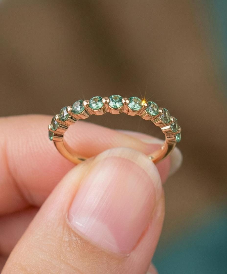 2.0 mm Single Prong Alexandrite Ring, June Birthstone, Half Eternity Stackable Band, Alexandrite Wedding Band, Stacking Ring