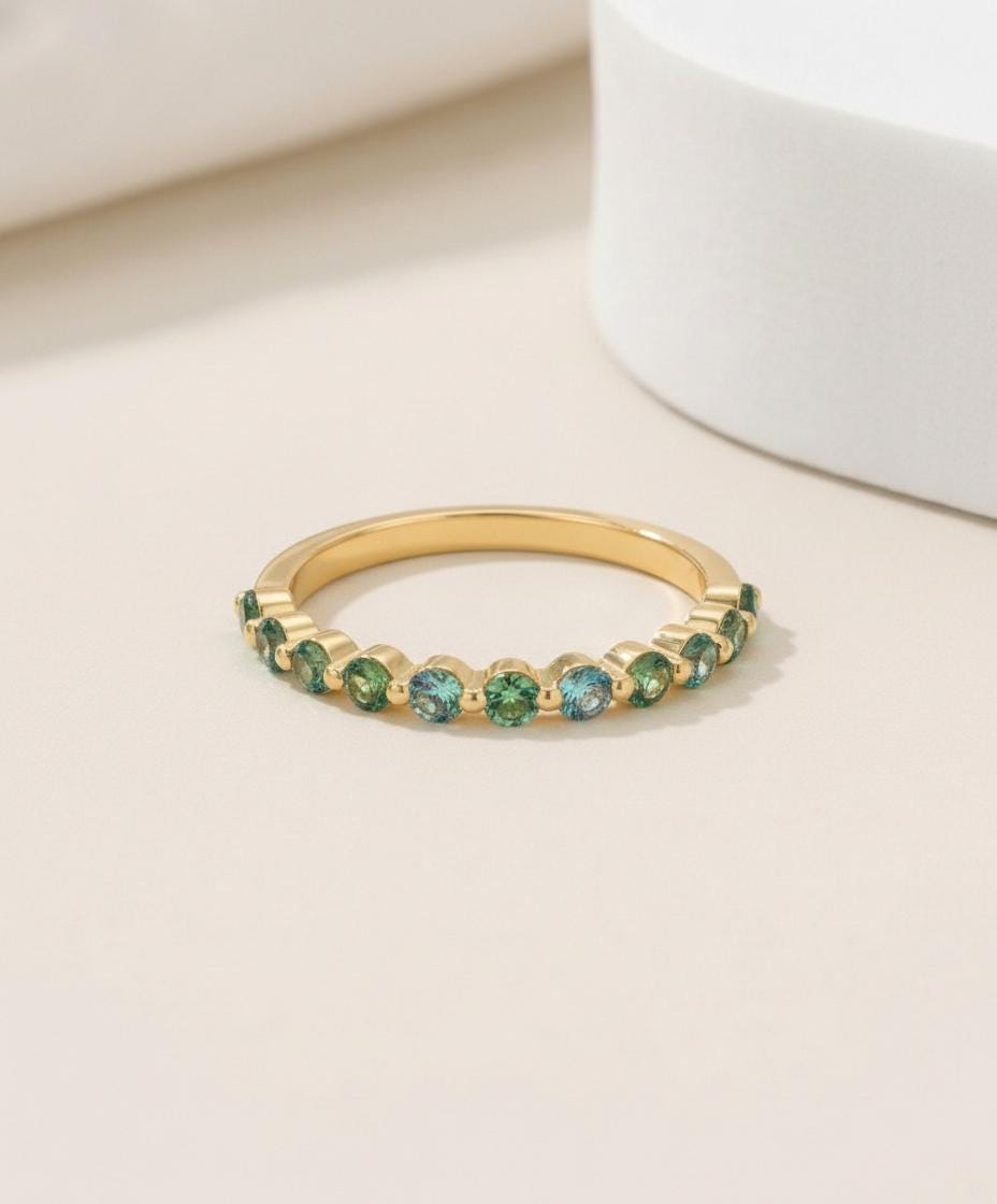 2.0 mm Single Prong Alexandrite Ring, June Birthstone, Half Eternity Stackable Band, Alexandrite Wedding Band, Stacking Ring