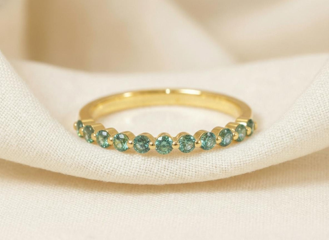 2.0 mm Single Prong Alexandrite Ring, June Birthstone, Half Eternity Stackable Band, Alexandrite Wedding Band, Stacking Ring