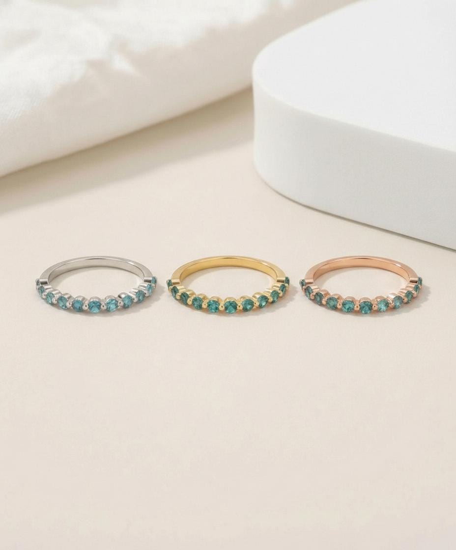 2.0 mm Single Prong Alexandrite Ring, June Birthstone, Half Eternity Stackable Band, Alexandrite Wedding Band, Stacking Ring