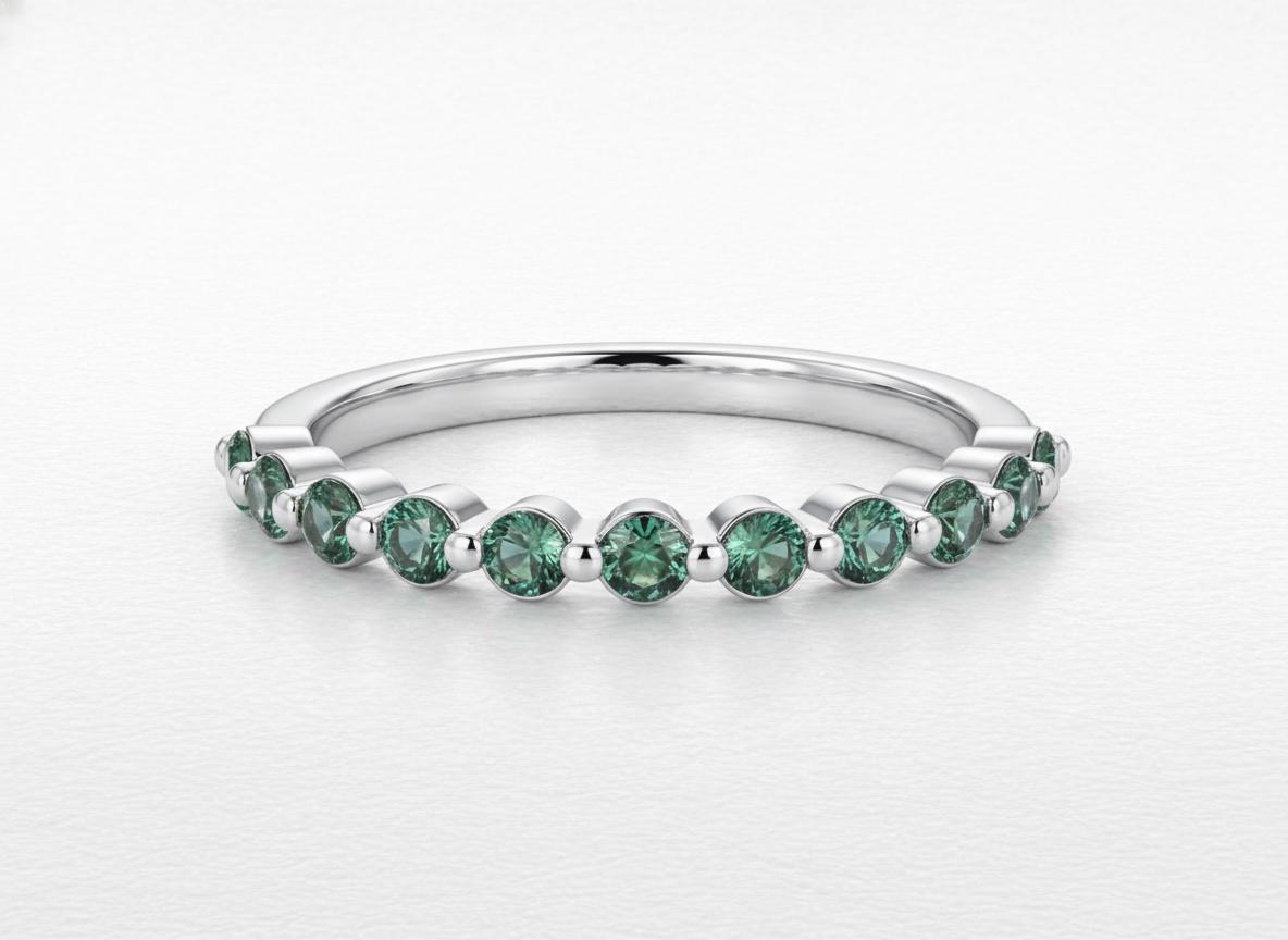 2.0 mm Single Prong Alexandrite Ring, June Birthstone, Half Eternity Stackable Band, Alexandrite Wedding Band, Stacking Ring