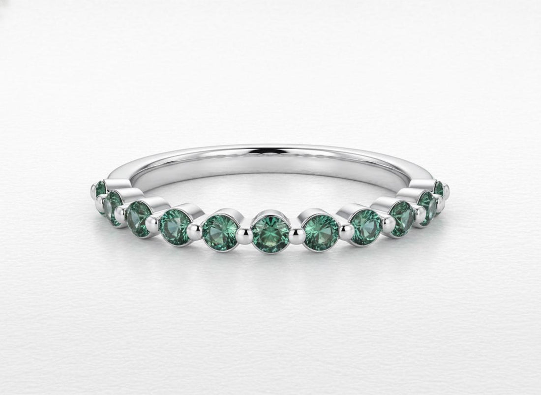 2.0 mm Single Prong Alexandrite Ring, June Birthstone, Half Eternity Stackable Band, Alexandrite Wedding Band, Stacking Ring