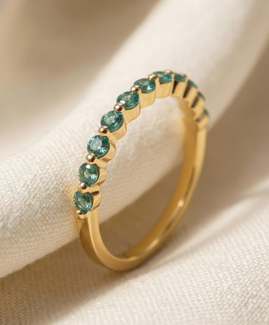 2.0 mm Single Prong Alexandrite Ring, June Birthstone, Half Eternity Stackable Band, Alexandrite Wedding Band, Stacking Ring