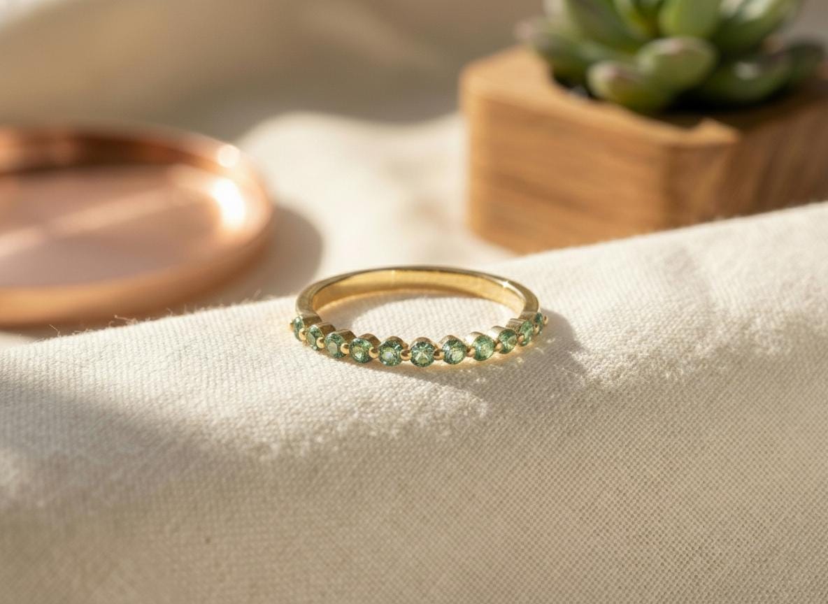2.0 mm Single Prong Alexandrite Ring, June Birthstone, Half Eternity Stackable Band, Alexandrite Wedding Band, Stacking Ring