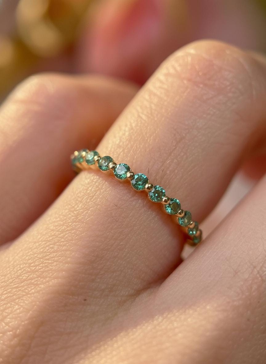 2.0 mm Single Prong Alexandrite Ring, June Birthstone, Half Eternity Stackable Band, Alexandrite Wedding Band, Stacking Ring