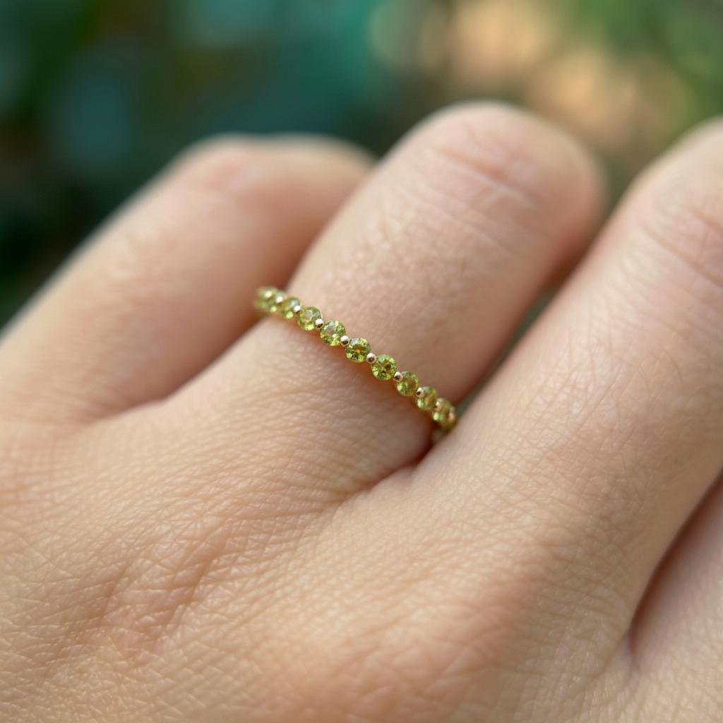 2.0 mm Single Prong Peridot Ring, August Birthstone, Half Eternity Stackable Band, Peridot Wedding Band, Stacking Ring