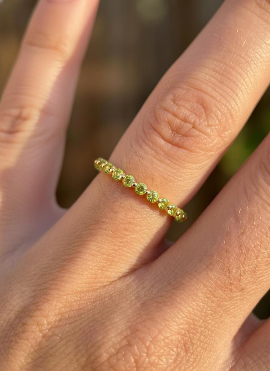 2.0 mm Single Prong Peridot Ring, August Birthstone, Half Eternity Stackable Band, Peridot Wedding Band, Stacking Ring