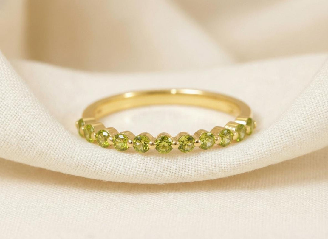 2.0 mm Single Prong Peridot Ring, August Birthstone, Half Eternity Stackable Band, Peridot Wedding Band, Stacking Ring