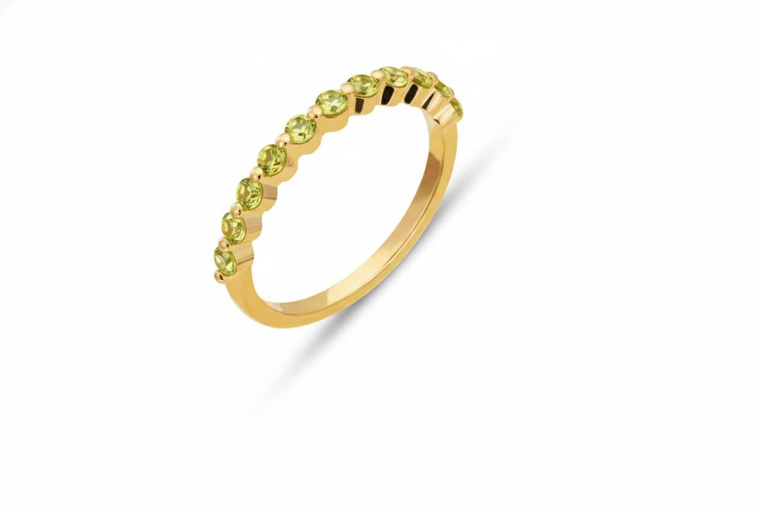 2.0 mm Single Prong Peridot Ring, August Birthstone, Half Eternity Stackable Band, Peridot Wedding Band, Stacking Ring