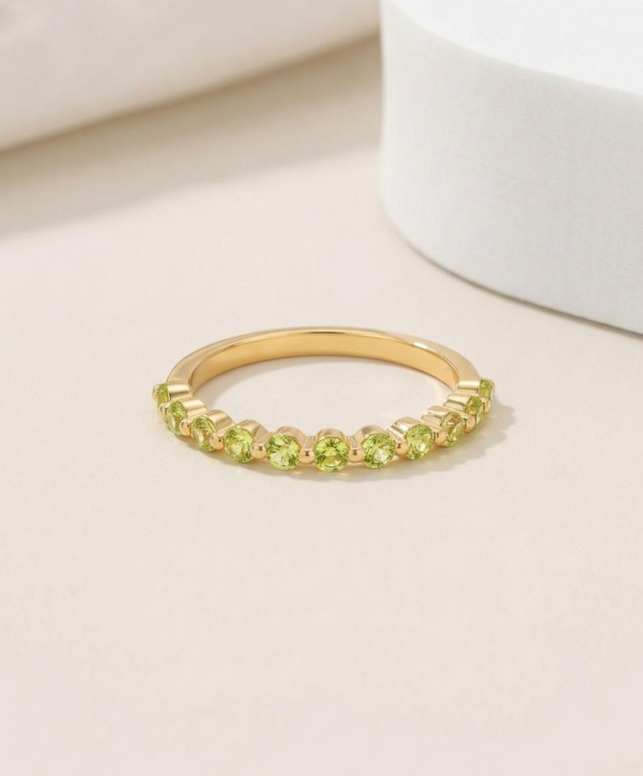 2.0 mm Single Prong Peridot Ring, August Birthstone, Half Eternity Stackable Band, Peridot Wedding Band, Stacking Ring