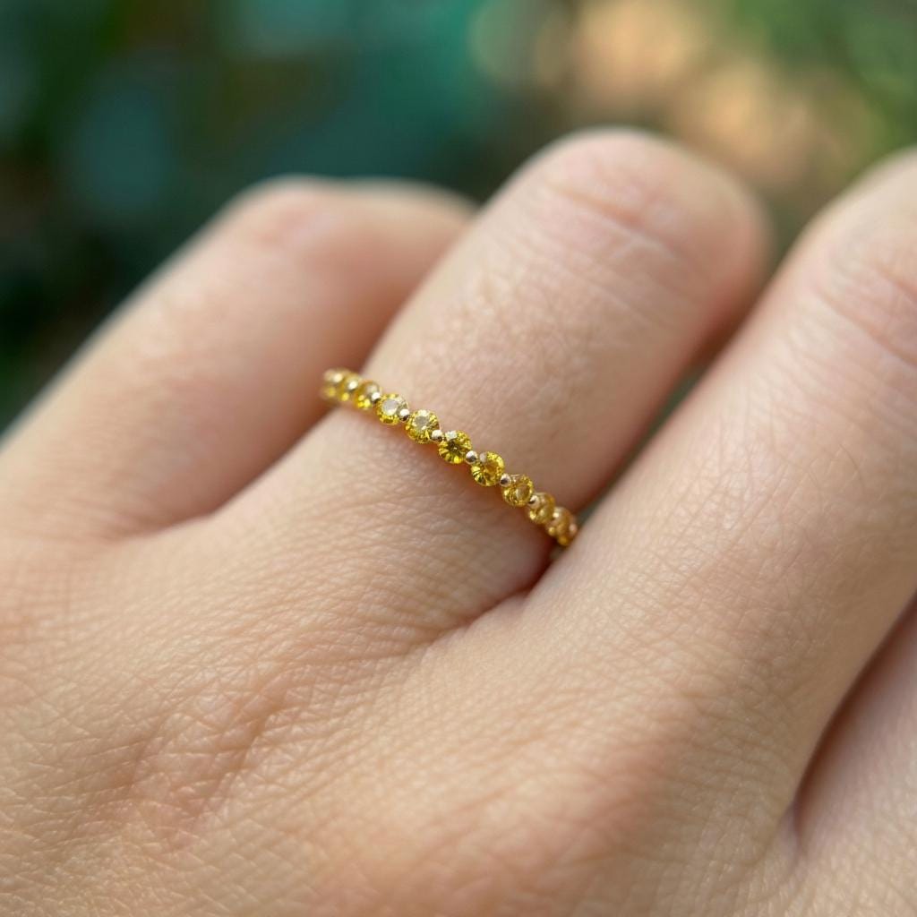 2.0 mm Single Prong Citrine Ring, November Birthstone, Half Eternity Stackable Band, Citrine Wedding Band, Stacking Ring