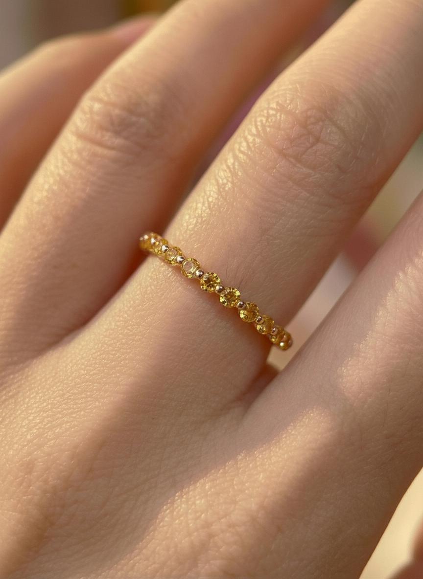 2.0 mm Single Prong Citrine Ring, November Birthstone, Half Eternity Stackable Band, Citrine Wedding Band, Stacking Ring