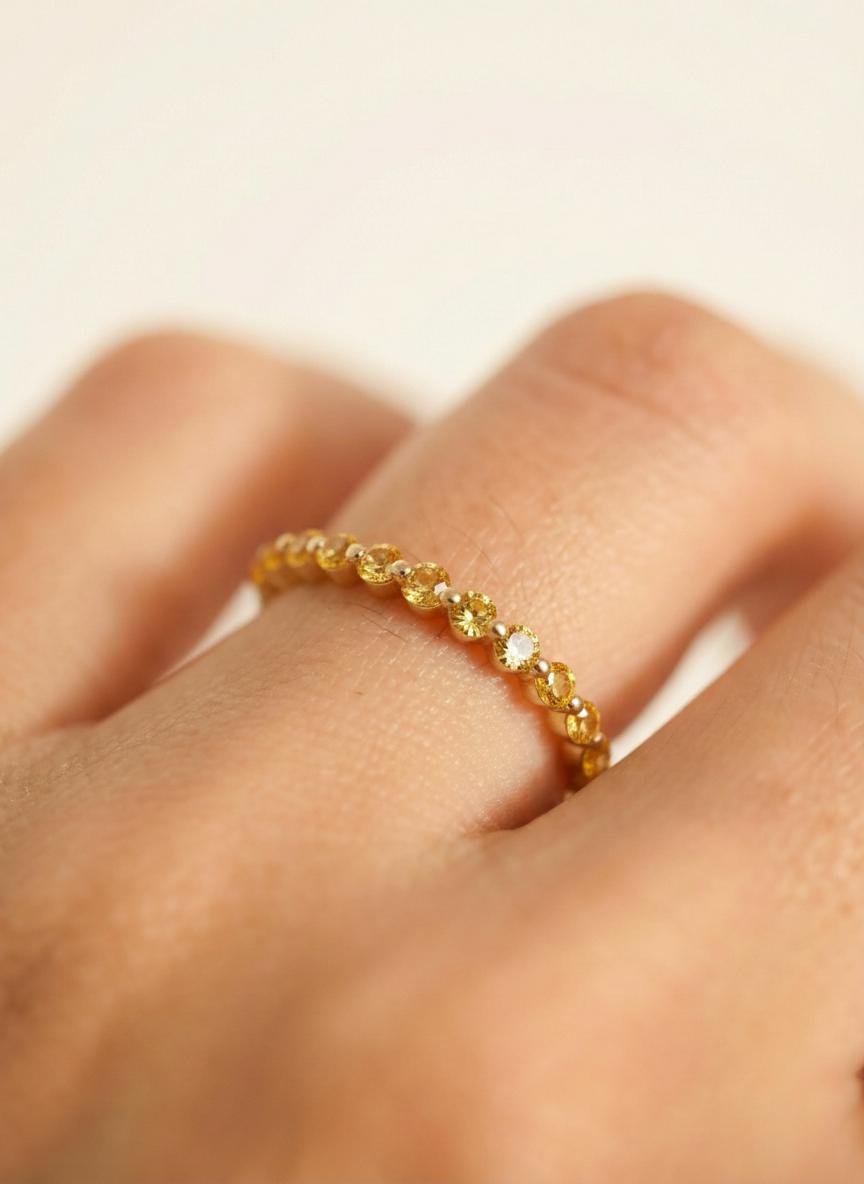 2.0 mm Single Prong Citrine Ring, November Birthstone, Half Eternity Stackable Band, Citrine Wedding Band, Stacking Ring
