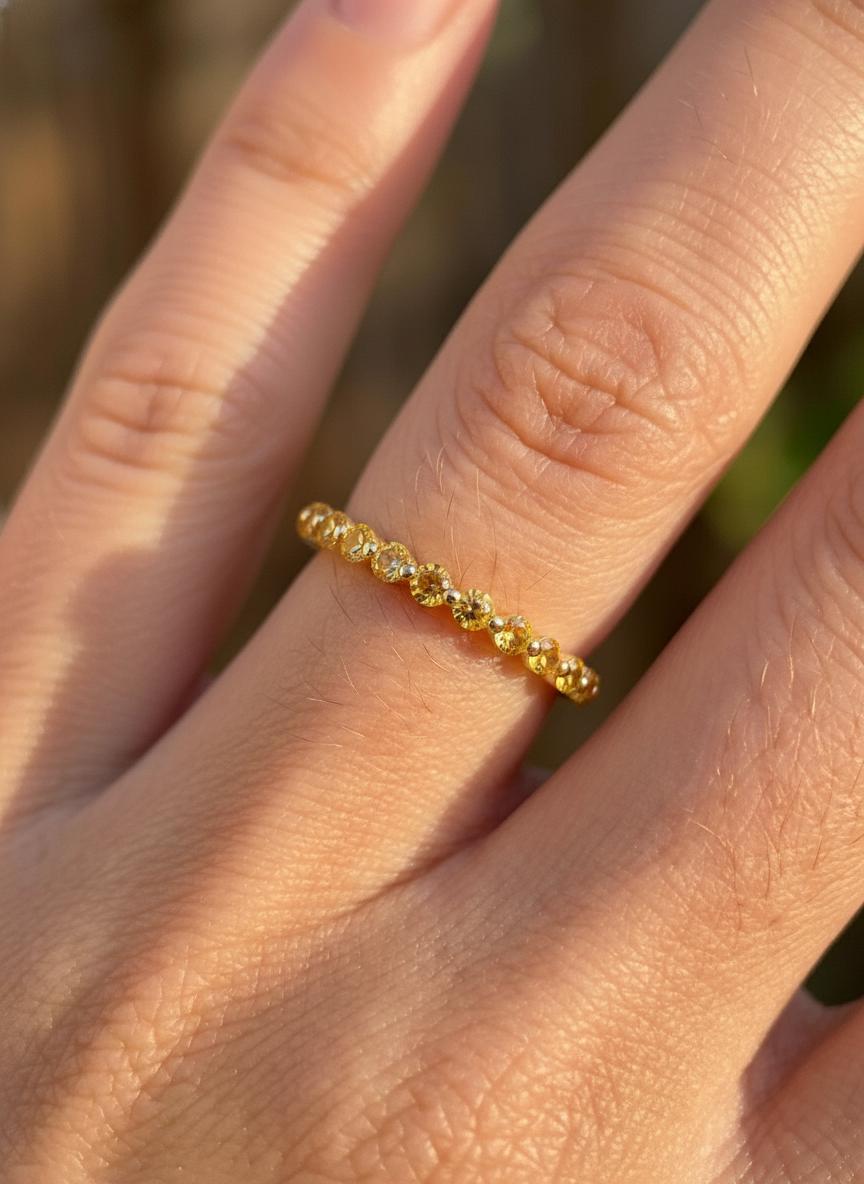 2.0 mm Single Prong Citrine Ring, November Birthstone, Half Eternity Stackable Band, Citrine Wedding Band, Stacking Ring