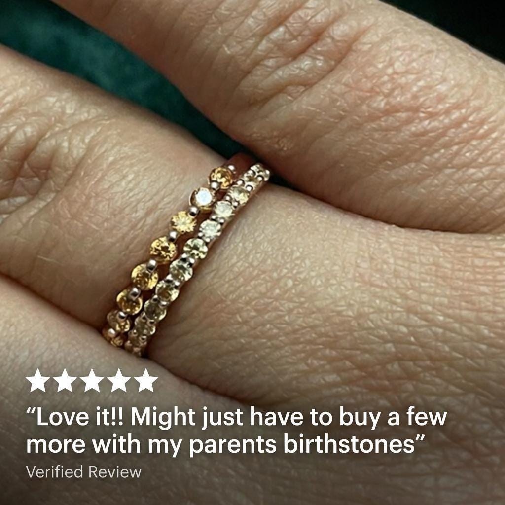 2.0 mm Single Prong Citrine Ring, November Birthstone, Half Eternity Stackable Band, Citrine Wedding Band, Stacking Ring