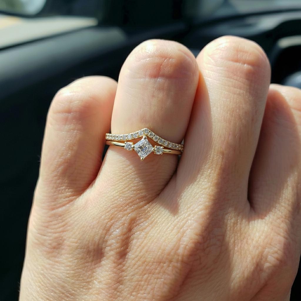 Minimalist White Moissanite Engagement Ring, Kite Set Princess Cut Promise Ring, Dainty Three Stone Ring