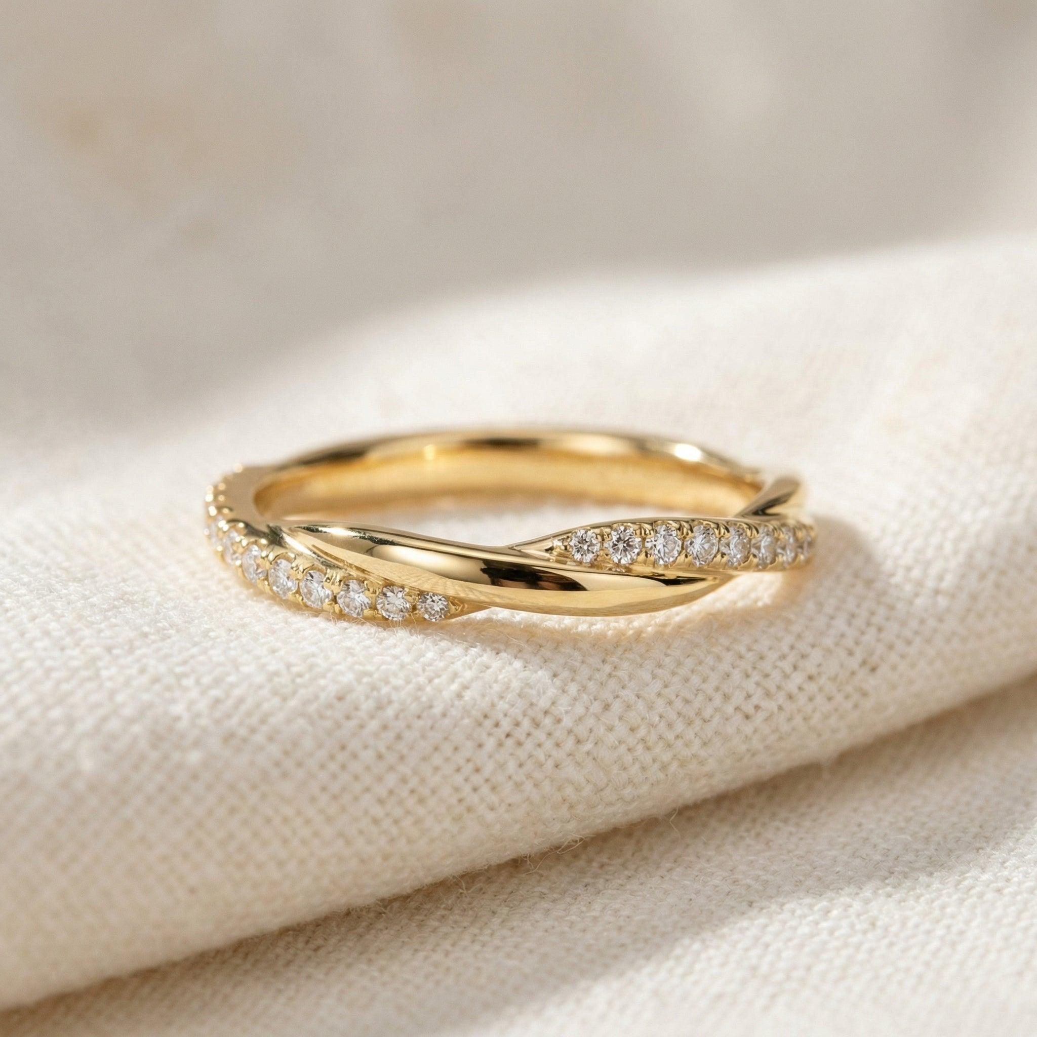 Lab-Grown Diamond Wedding Ring, Twisted Pavé Stacking Band, Matching Infinity Ring Gift for Her (2.00mm)