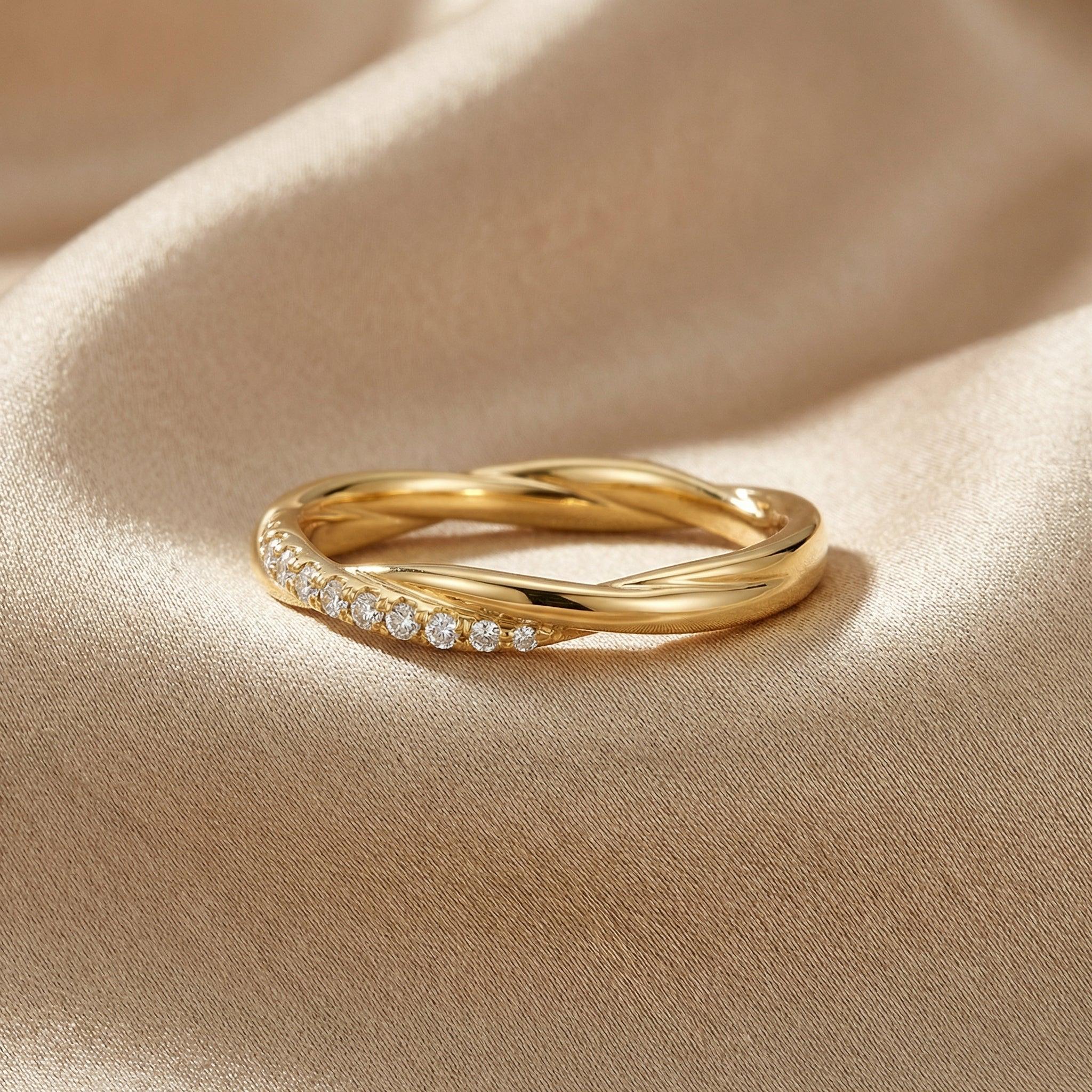Lab-Grown Diamond Wedding Ring, Twisted Pavé Stacking Band, Matching Infinity Ring Gift for Her (2.00mm)