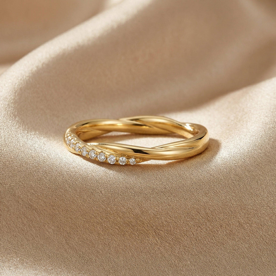 Lab-Grown Diamond Wedding Ring, Twisted Pavé Stacking Band, Matching Infinity Ring Gift for Her (2.00mm)
