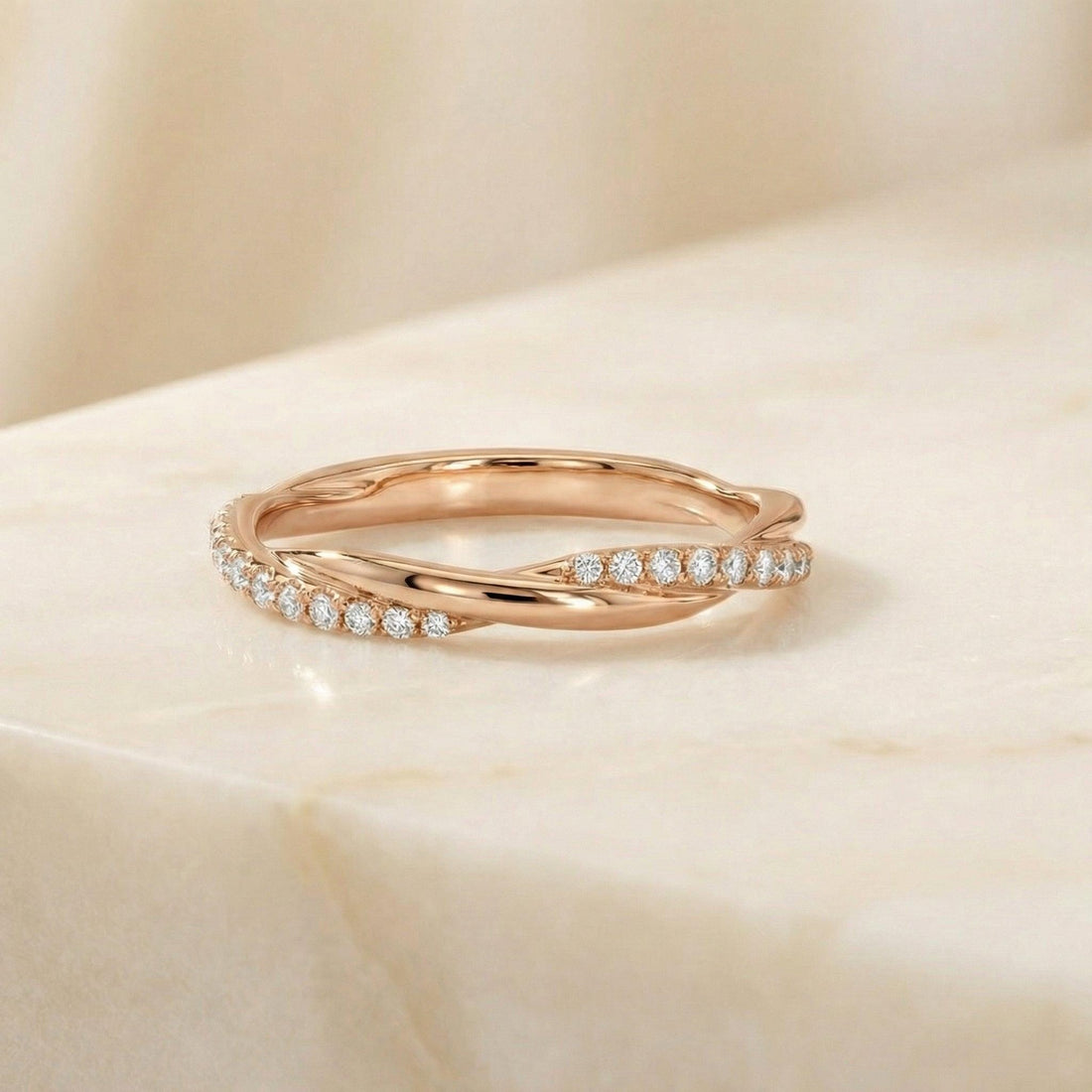 Lab-Grown Diamond Wedding Ring, Twisted Pavé Stacking Band, Matching Infinity Ring Gift for Her (2.00mm)