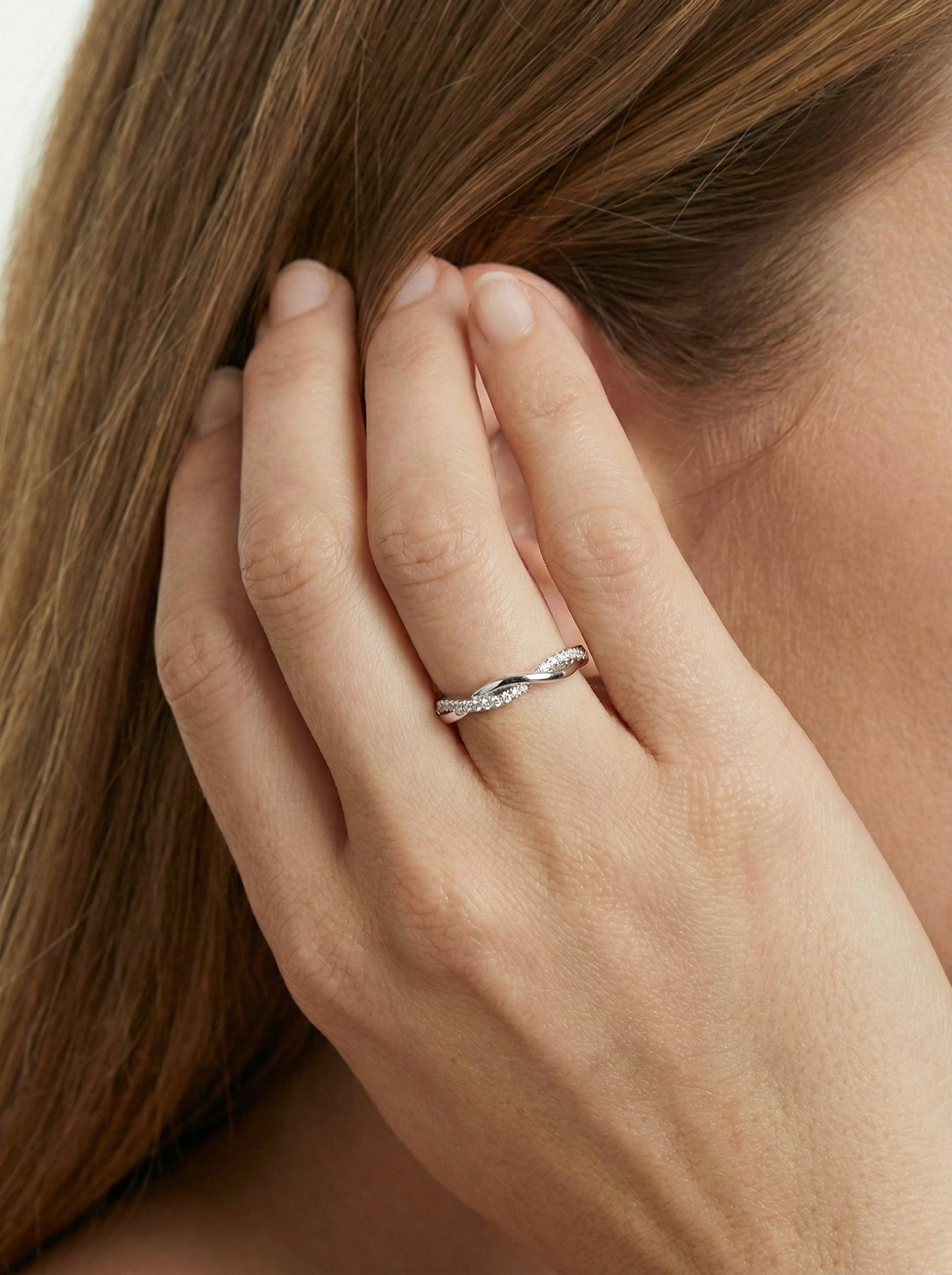 Lab-Grown Diamond Wedding Ring, Twisted Pavé Stacking Band, Matching Infinity Ring Gift for Her (2.00mm)
