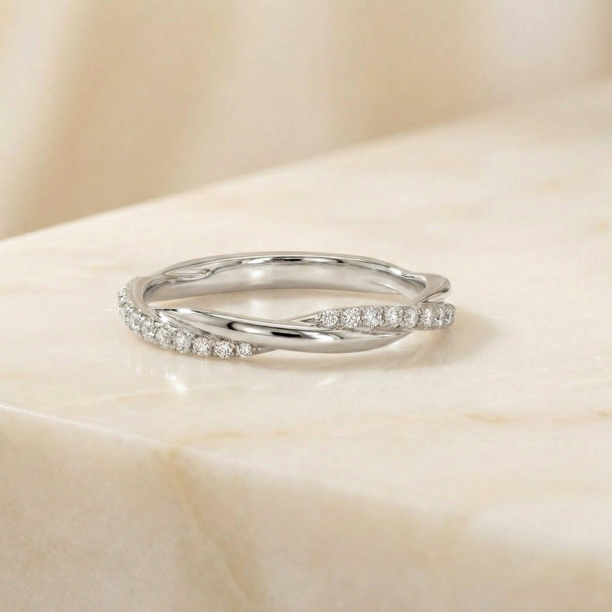 Lab-Grown Diamond Wedding Ring, Twisted Pavé Stacking Band, Matching Infinity Ring Gift for Her (2.00mm)
