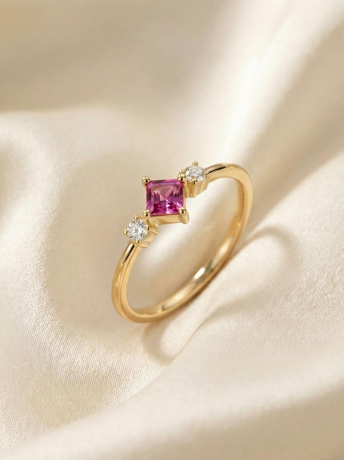 Pink Tourmaline Three Stone Ring, October Birthstone Promise Ring, Dainty Minimalist Pink Gemstone Jewelry, Birthday Gift for Her
