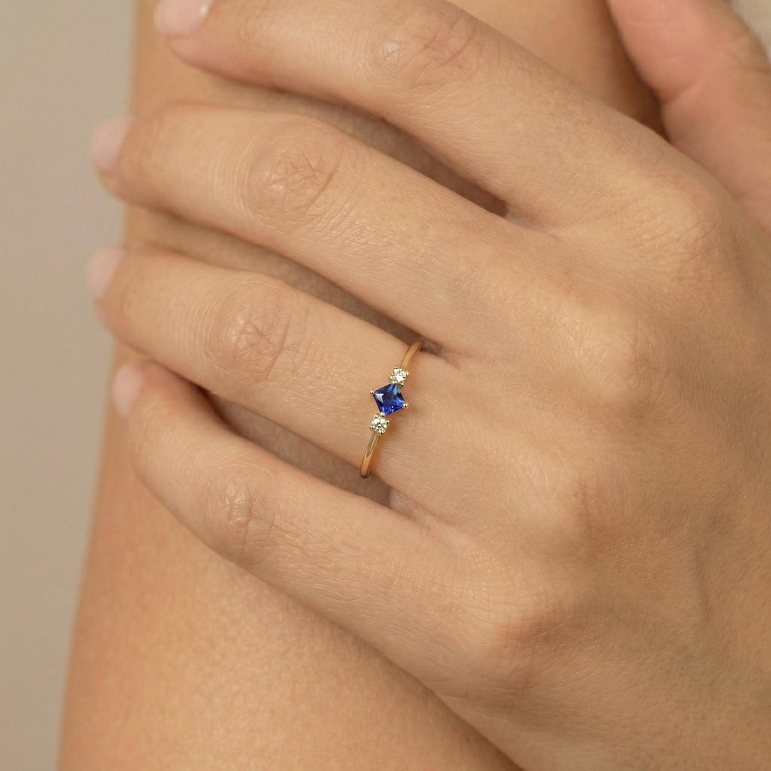 Sapphire Ring September Birthday Gift Royal Blue Dainty Trilogy Promise Ring