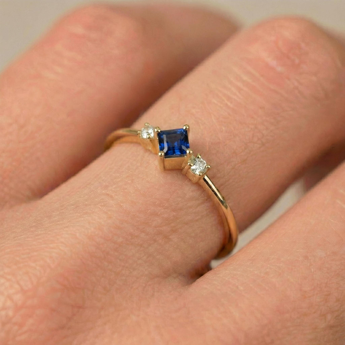 Sapphire Ring September Birthday Gift Royal Blue Dainty Trilogy Promise Ring