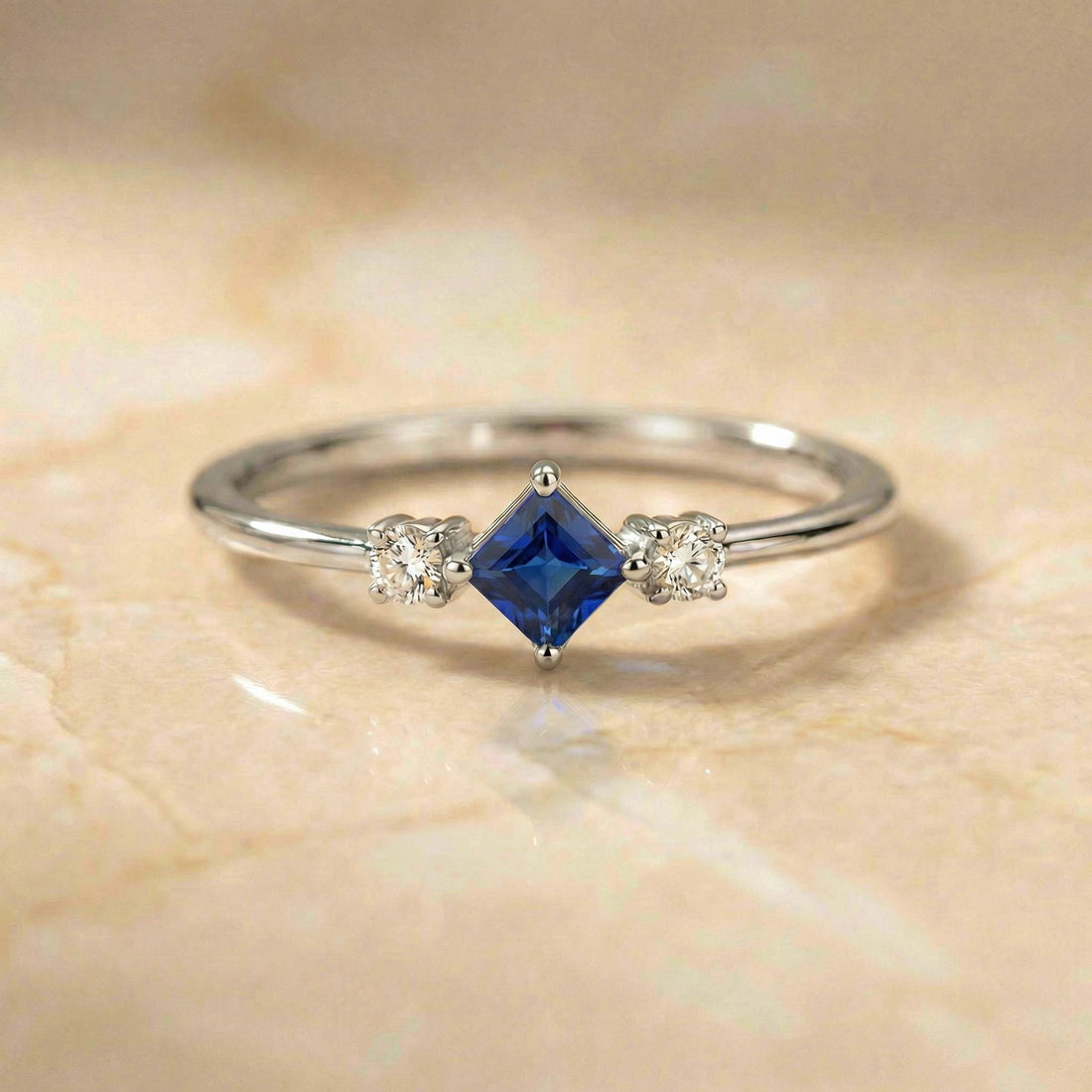 Sapphire Ring September Birthday Gift Royal Blue Dainty Trilogy Promise Ring