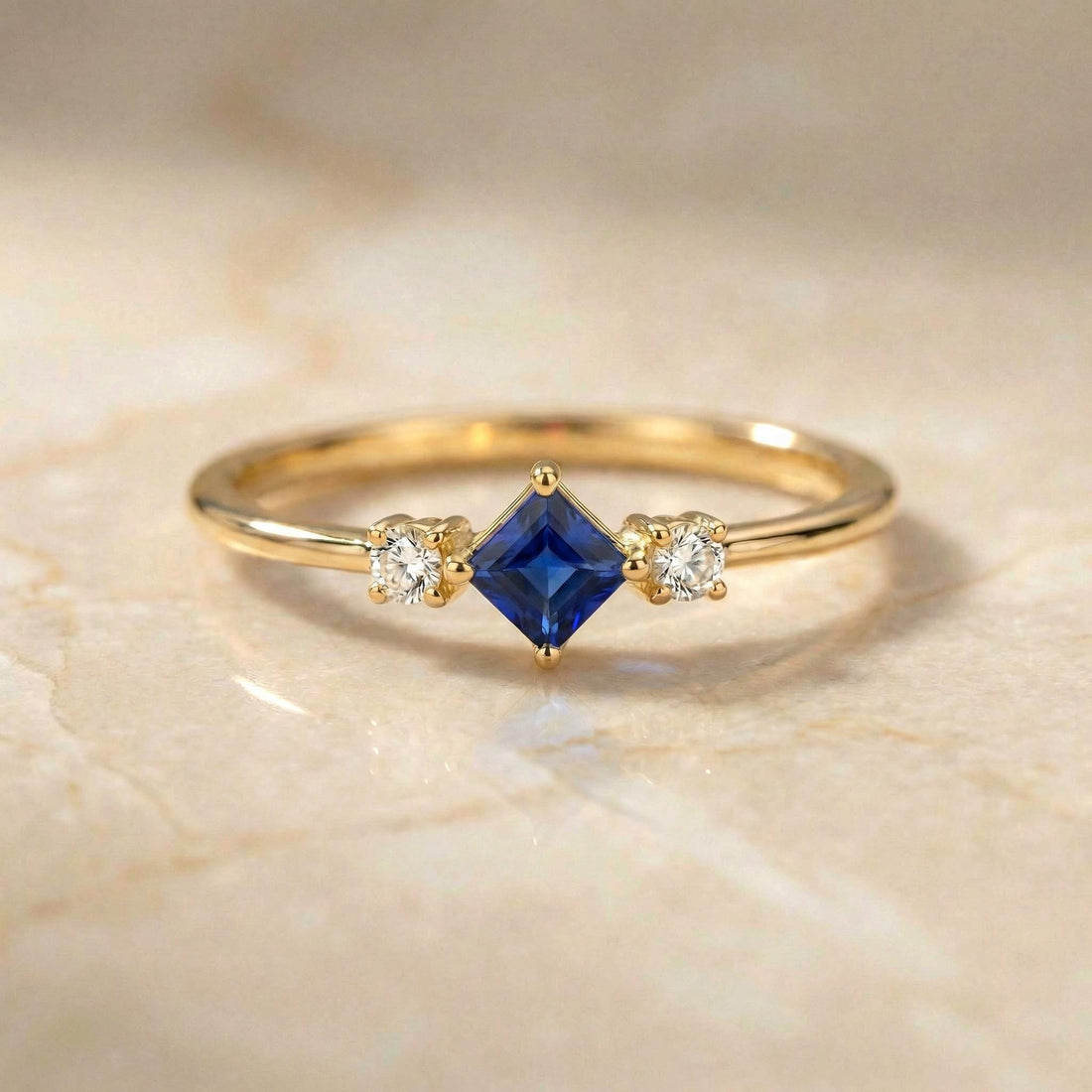 Sapphire Ring September Birthday Gift Royal Blue Dainty Trilogy Promise Ring