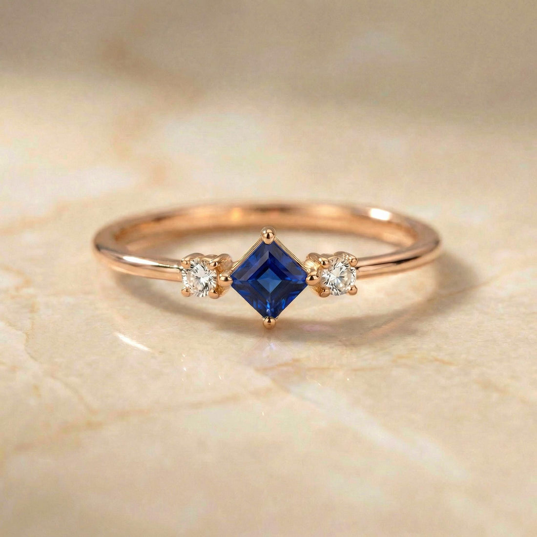 Sapphire Ring September Birthday Gift Royal Blue Dainty Trilogy Promise Ring